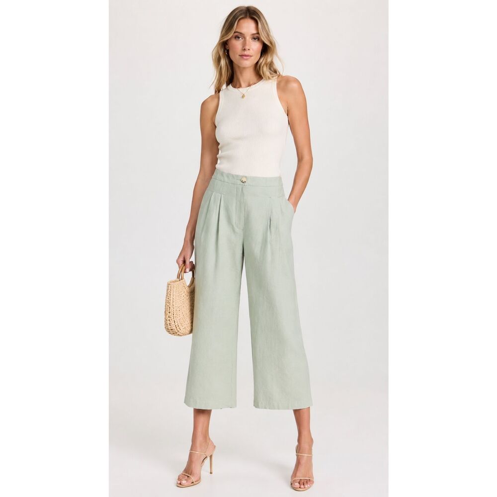 Topshop Sandy Pleated Wide LegCrop Pants In Pale Mint Green Size 6